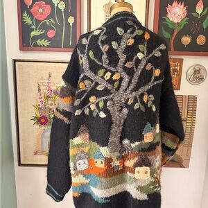Colorful Wool Tree and Village Knit Cardigan